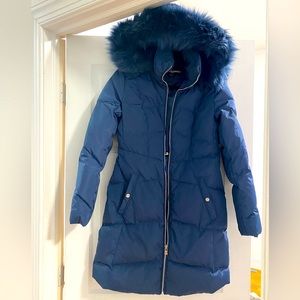 Karl Lagerfeld Faux Fur Collar Blue Coat Never worn. Size X Small .